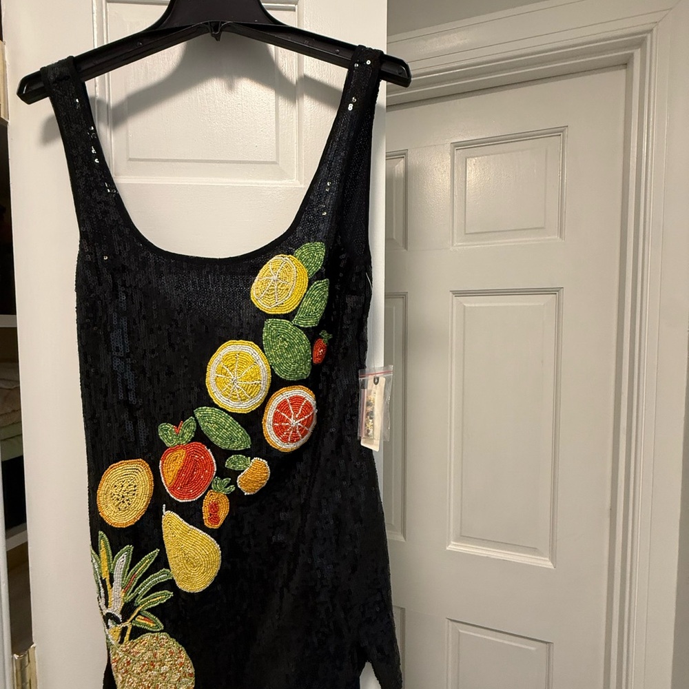 Black sequin cocktail dress fruit cocktail Celandine by Anthropologie